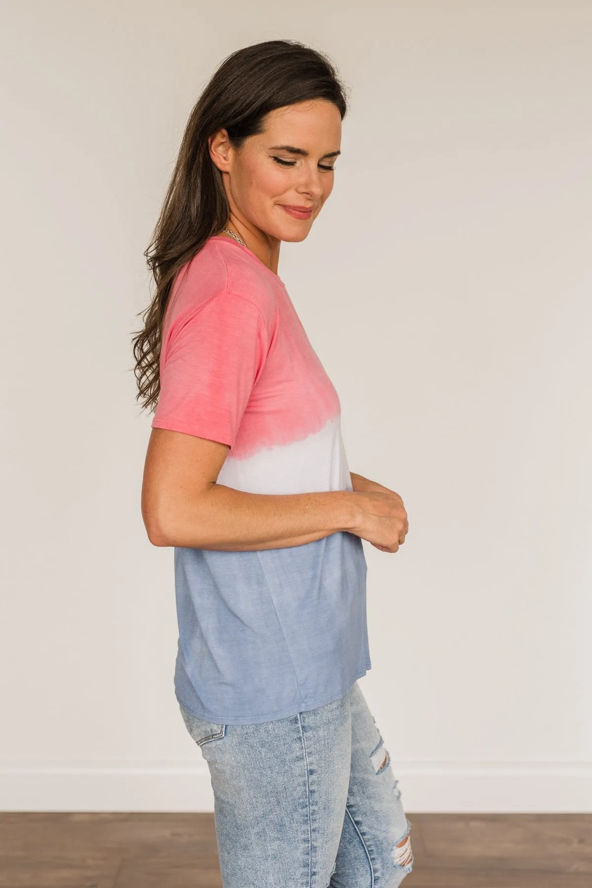 Honored & Inspired Tie-Dye Top- Red, Ivory & Blue