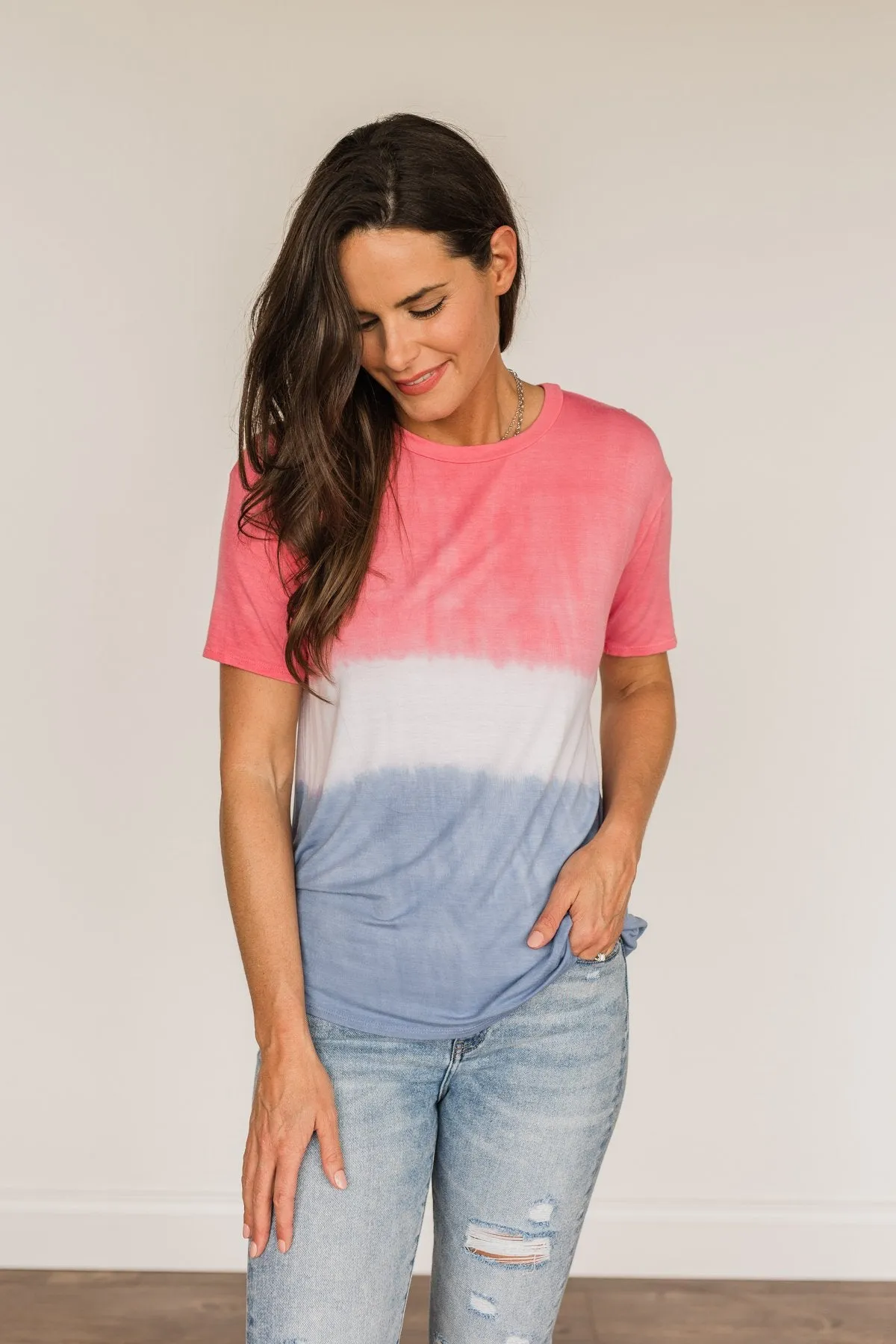 Honored & Inspired Tie-Dye Top- Red, Ivory & Blue