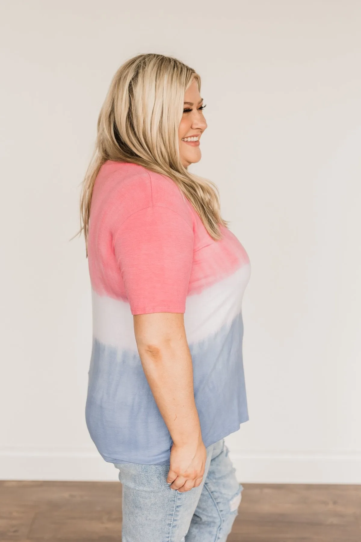 Honored & Inspired Tie-Dye Top- Red, Ivory & Blue