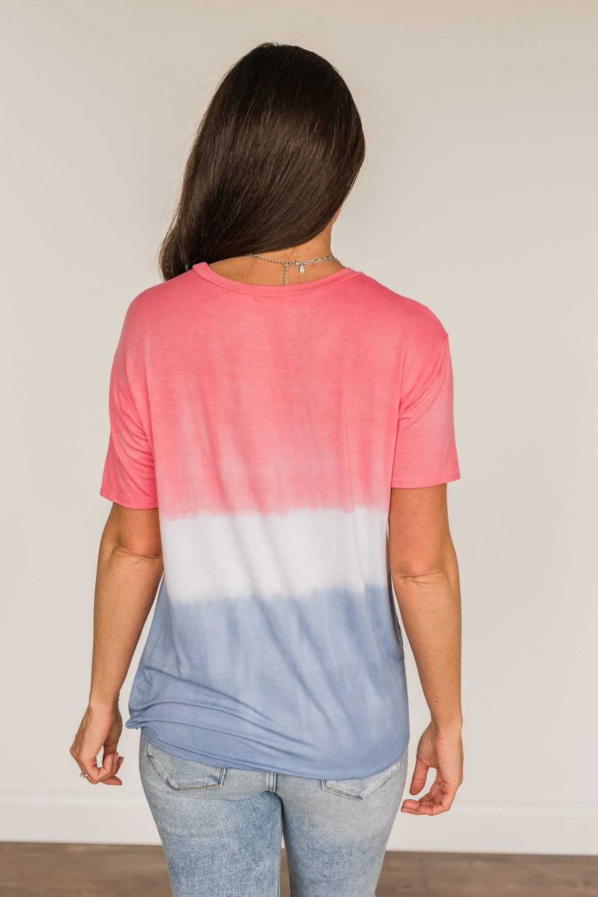Honored & Inspired Tie-Dye Top- Red, Ivory & Blue
