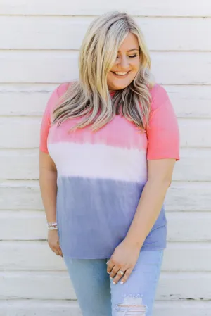Honored & Inspired Tie-Dye Top- Red, Ivory & Blue