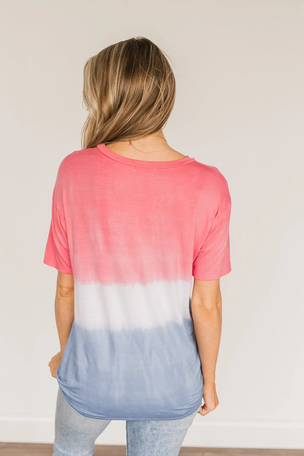 Honored & Inspired Tie-Dye Top- Red, Ivory & Blue