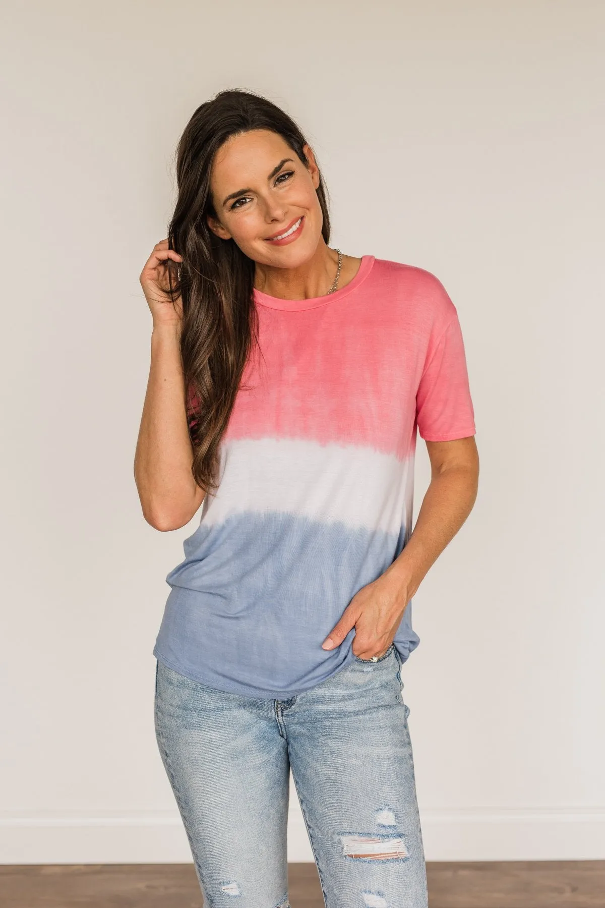 Honored & Inspired Tie-Dye Top- Red, Ivory & Blue