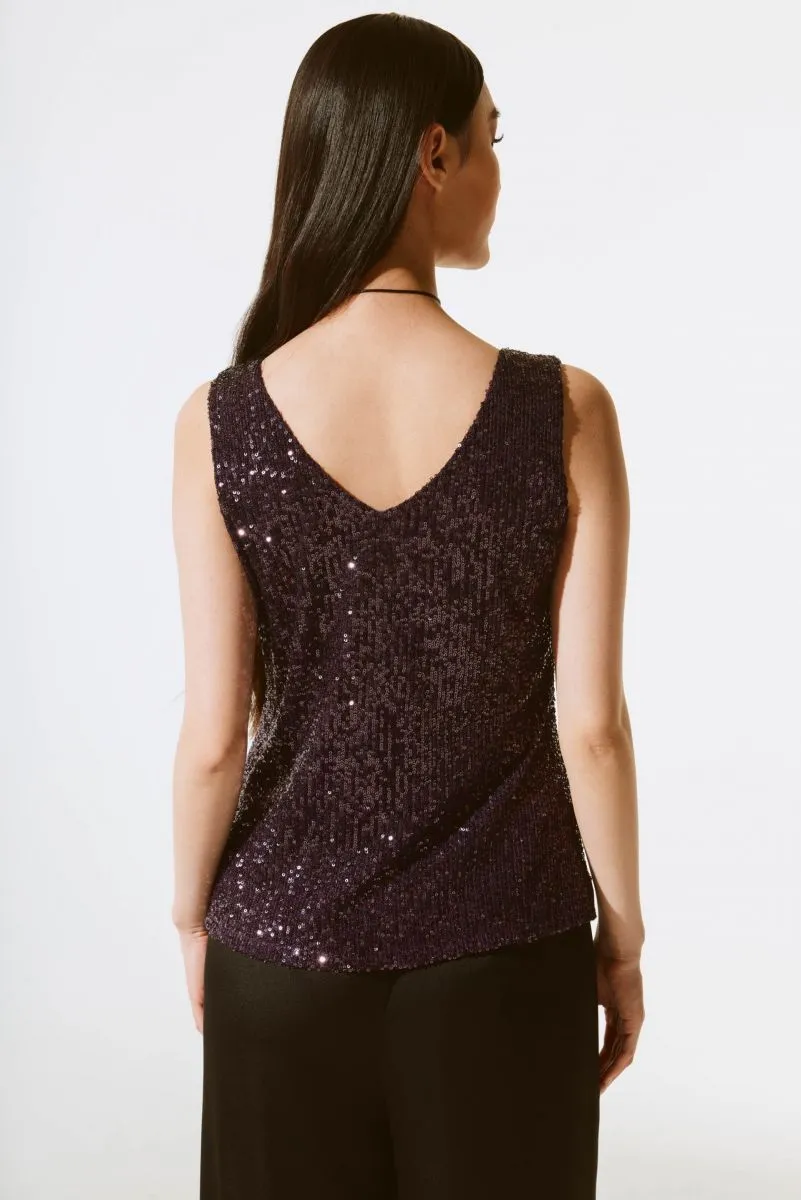 Joseph Ribkoff Sequined V-Neck Tank Top 243789