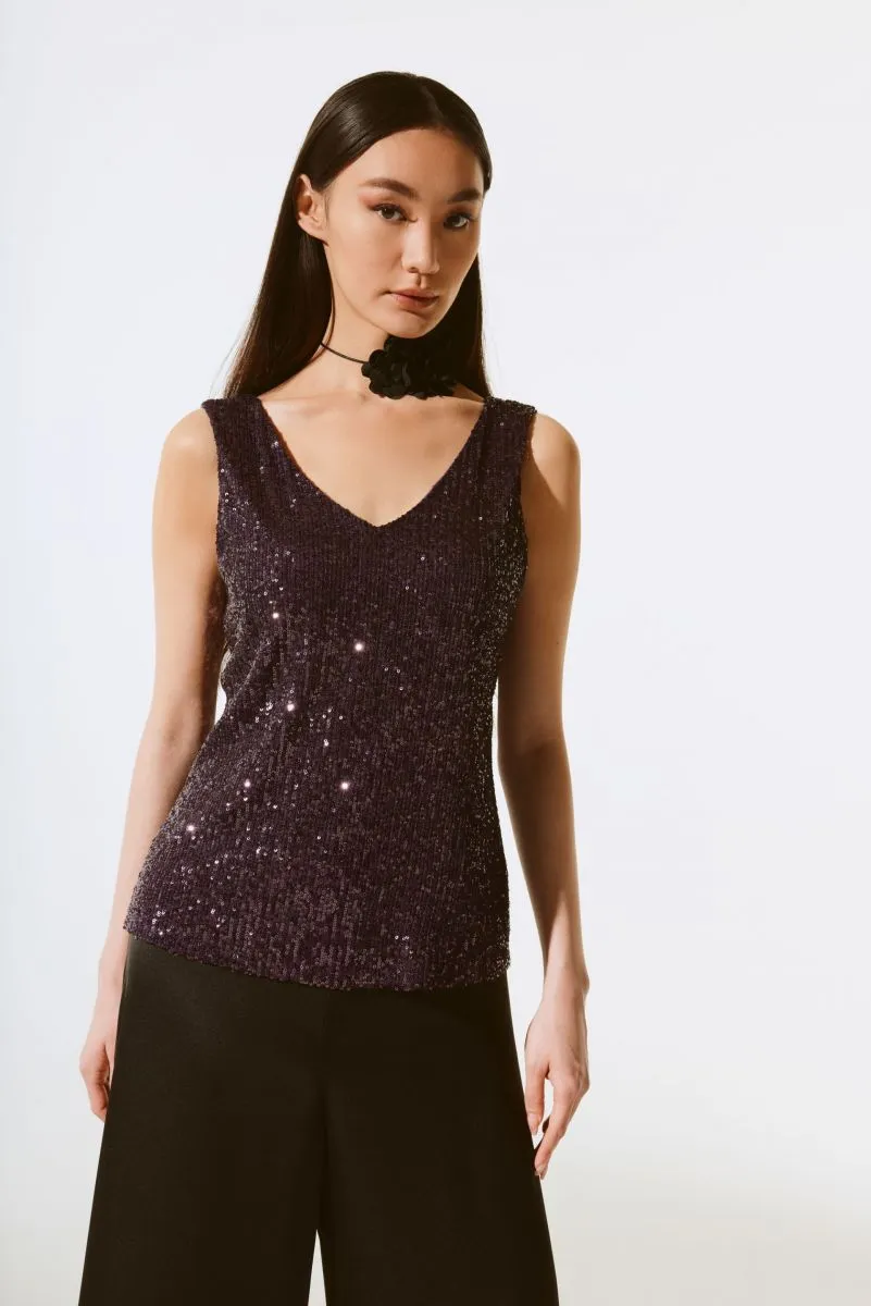 Joseph Ribkoff Sequined V-Neck Tank Top 243789