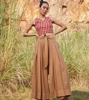 Khara Kapas Lost In Chase Pleated Trouser 100% Cotton  Khaki Brown KW692