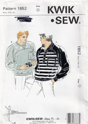 Kwik Sew 1852 Mens Retro Stretch Pullover Sweatshirt Tops with Contrast Trim 1980s Vintage Sewing Pattern Size S - XL UNCUT Factory Folded