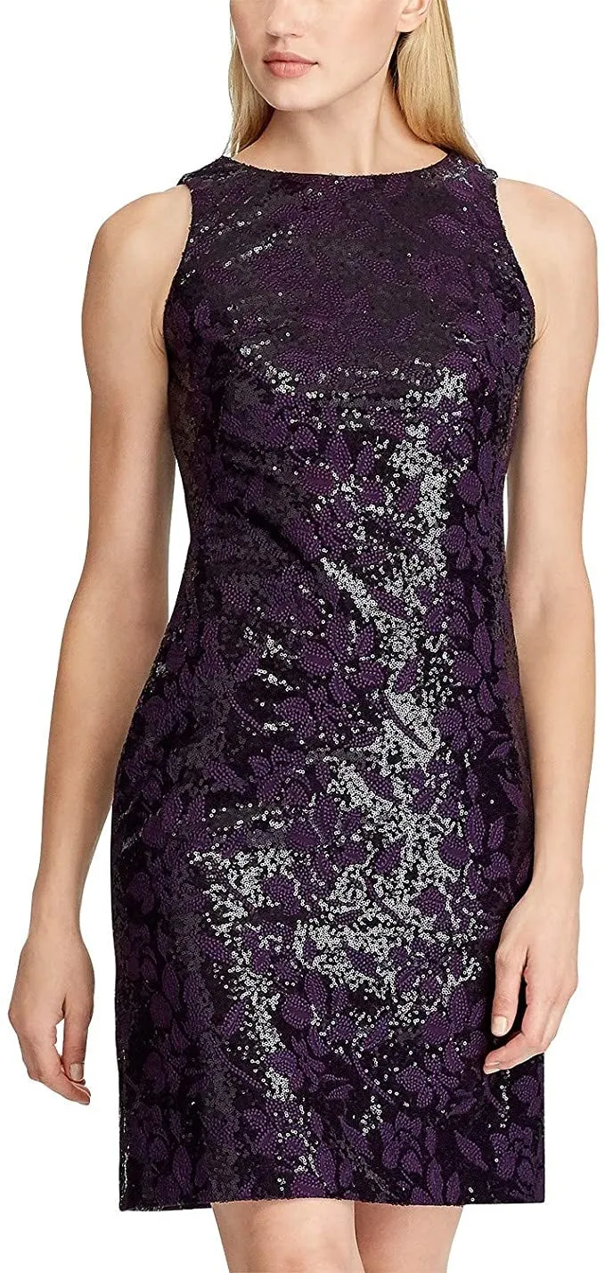 Lauren Ralph Lauren Women's Sequined Embroidered Floral Cocktail Dress, Size 10