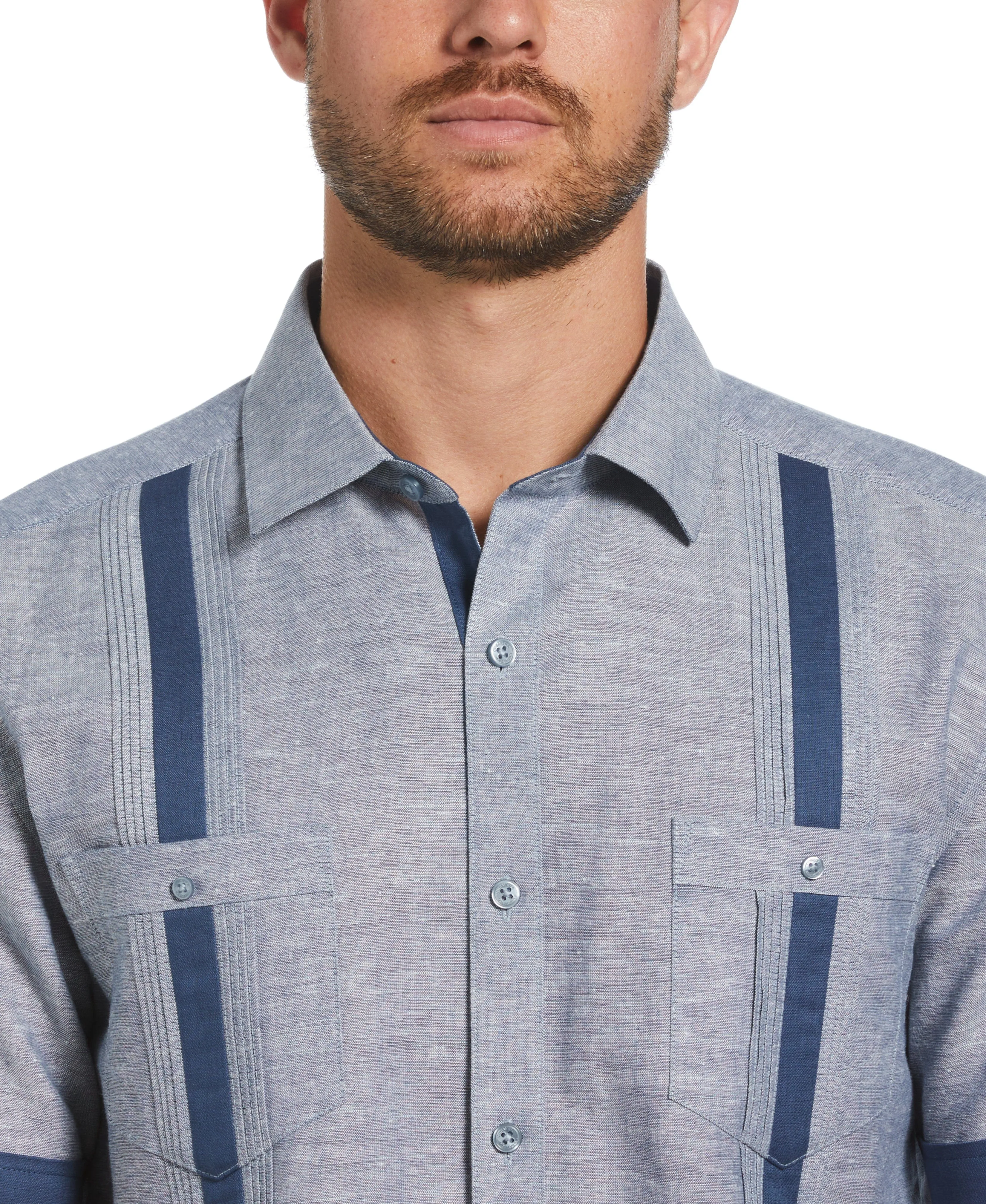 Linen Blend Cross Dye Guayabera Shirt