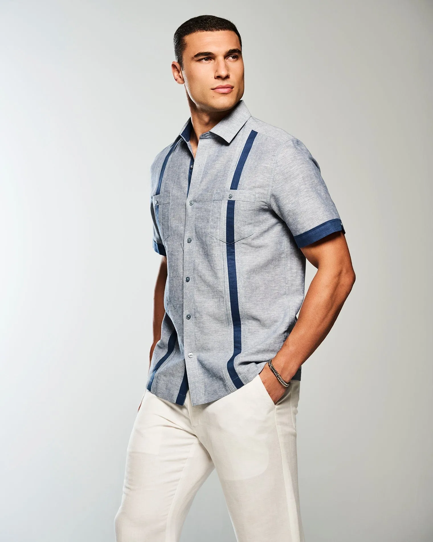 Linen Blend Cross Dye Guayabera Shirt