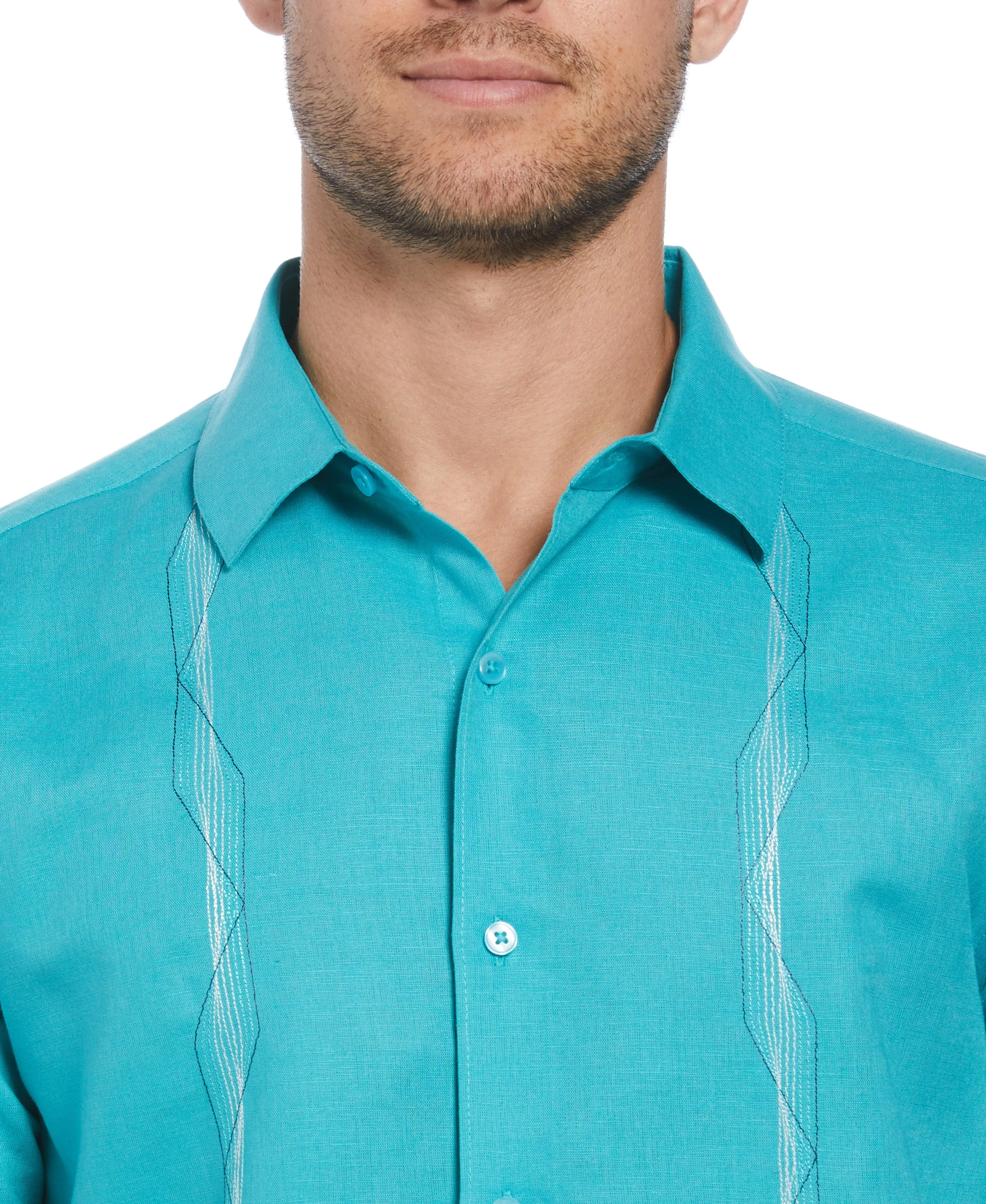 Linen Blend Geo Embroidered Panel Shirt