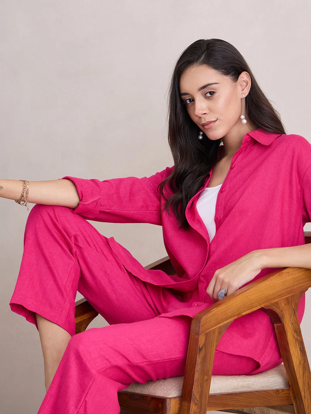 Linen Blend Pink Shirt