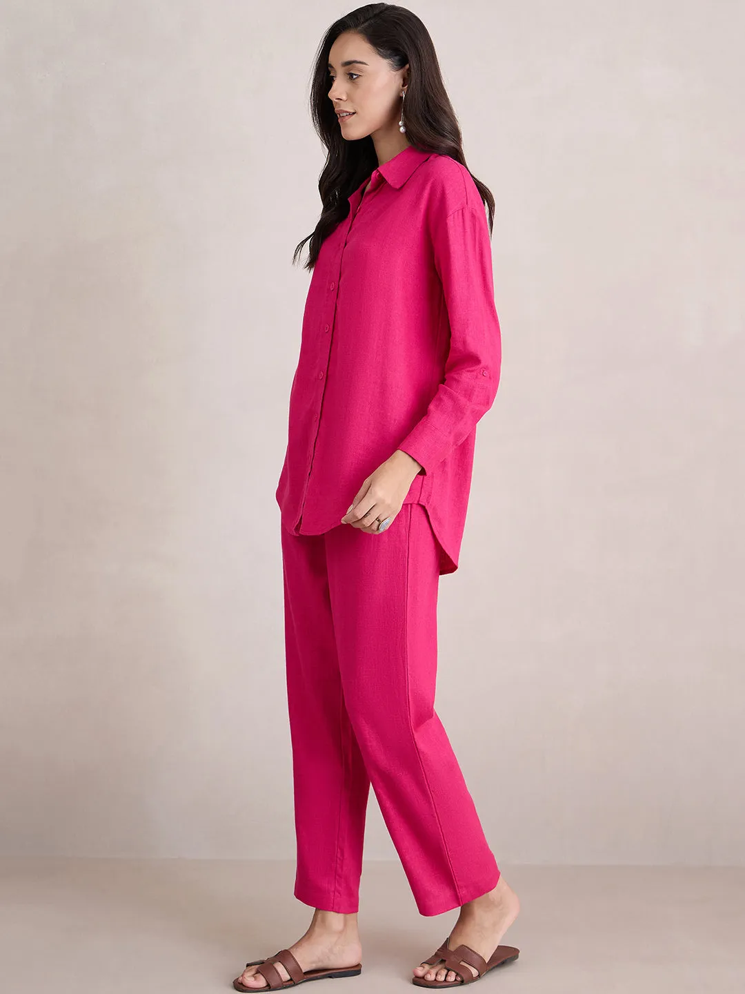 Linen Blend Pink Shirt