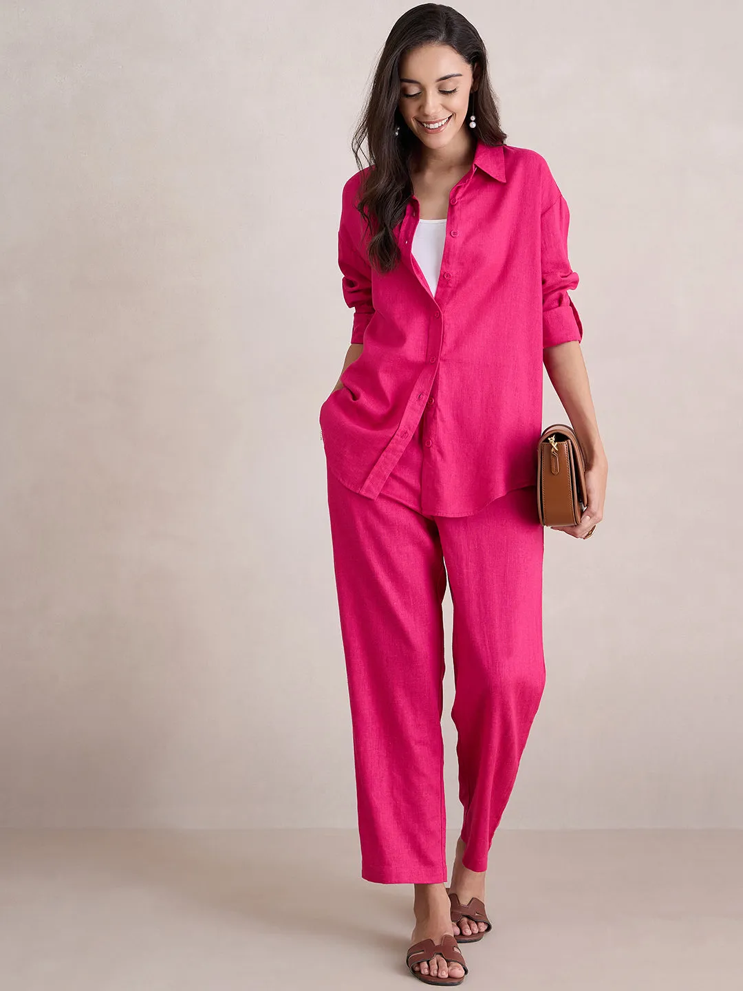 Linen Blend Pink Shirt