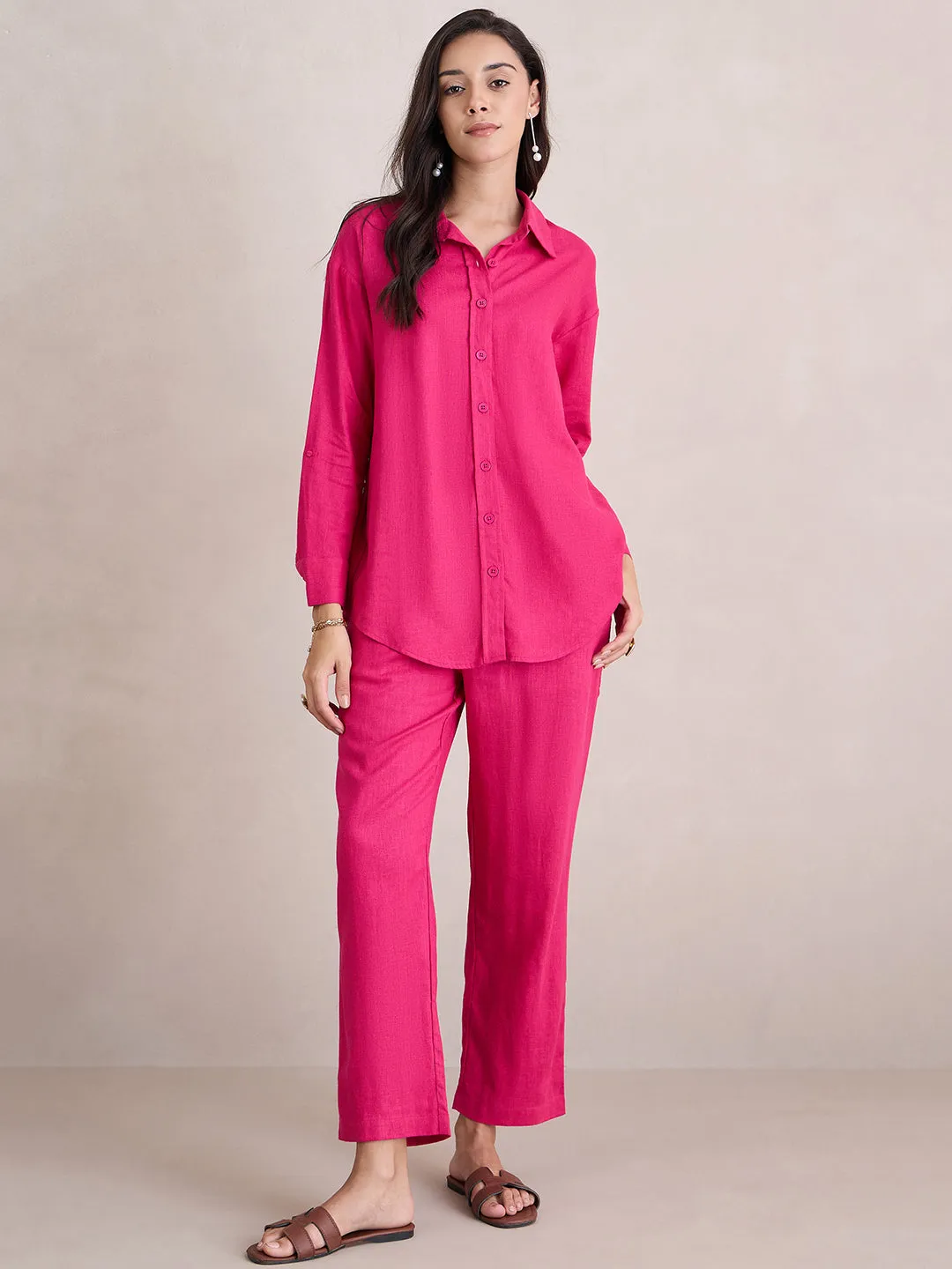Linen Blend Pink Shirt