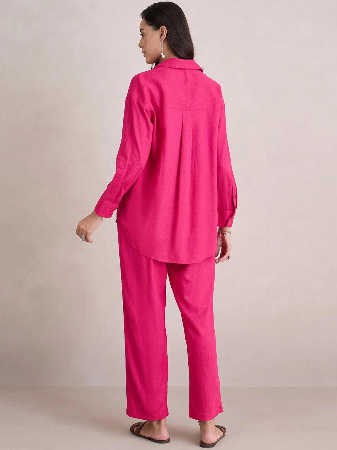 Linen Blend Pink Shirt