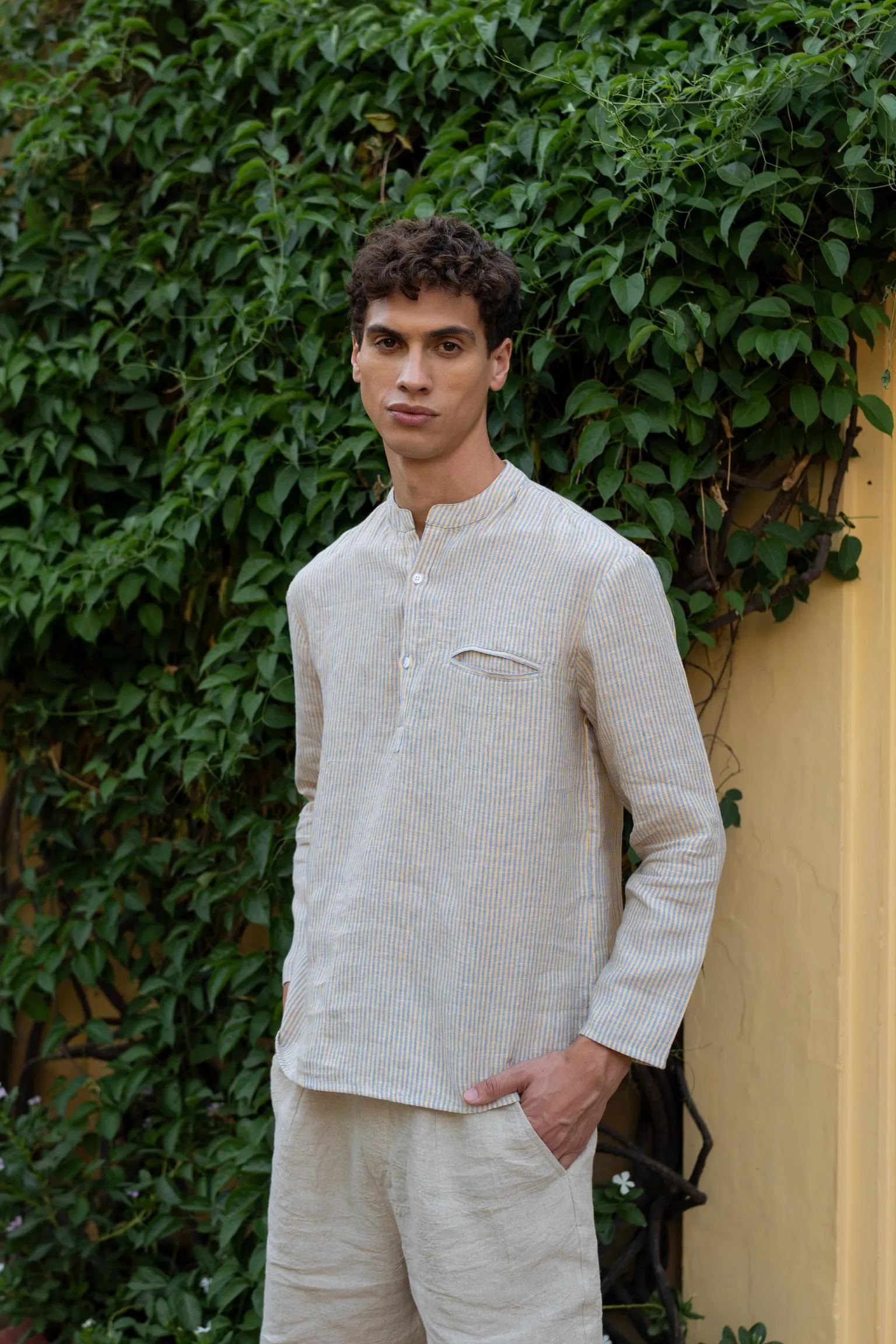 Linen Hugh Shirt-Swirly Green