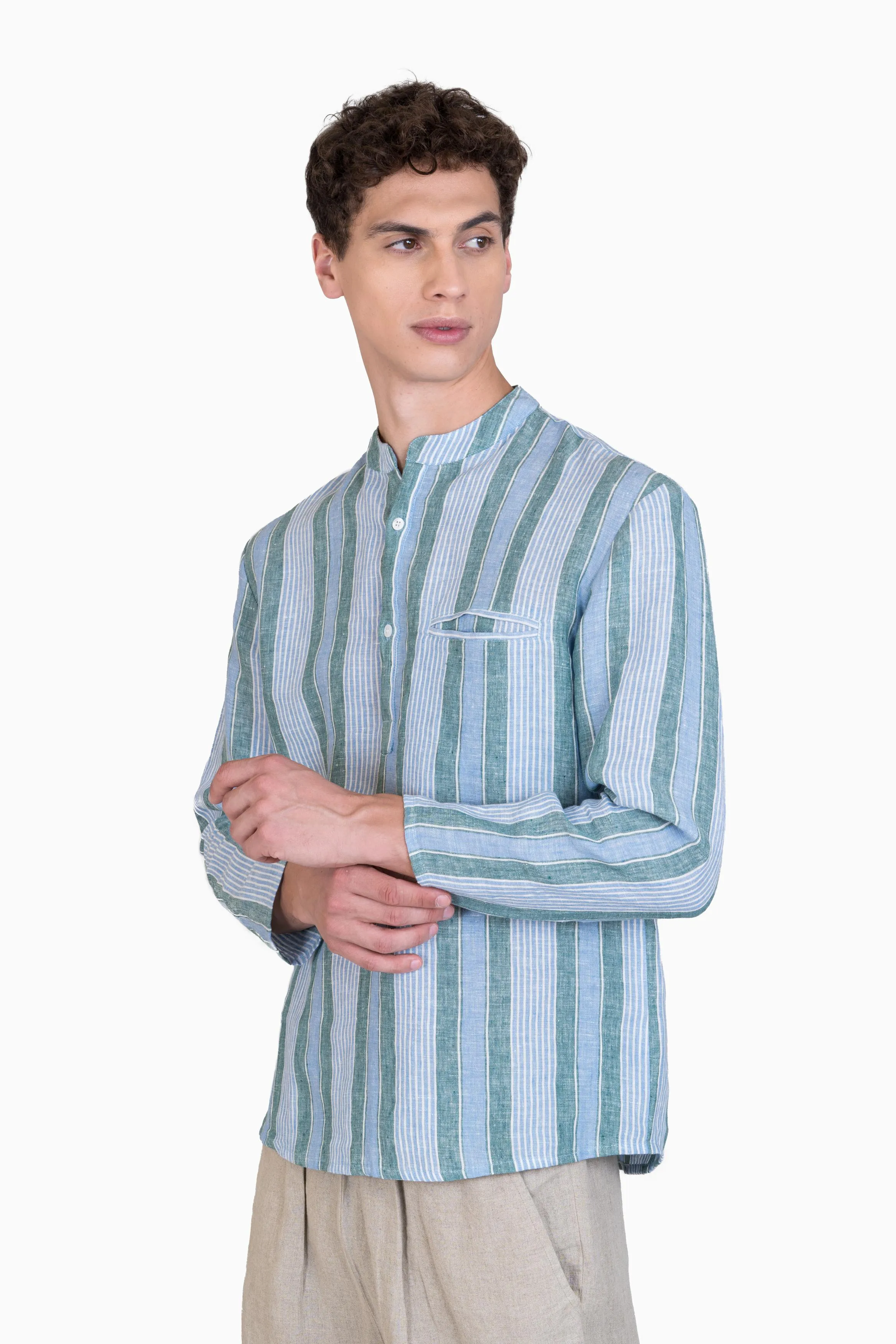 Linen Trevor Shirt-Vern Green