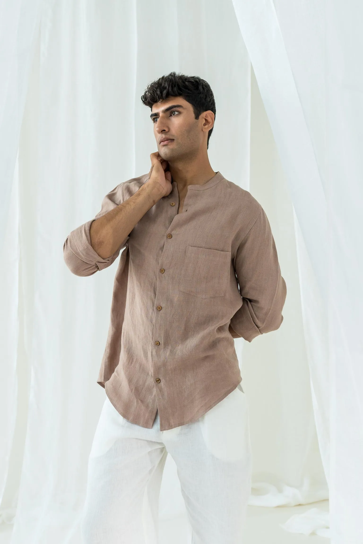 Linen Tyler Shirt-Muted Mocha