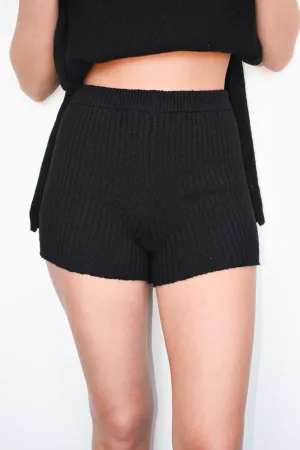 Long Line Knit Biker Shorts- Black