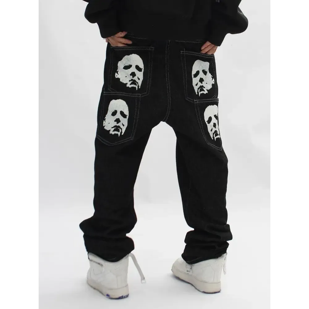 Low-Rise Jeans with Unique Michael Myers Print on Back Pockets