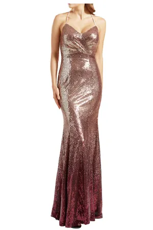 MACloth Mermaid Prom Dresses Ombre Gold Burgundy Long Wedding Party Evening Gown
