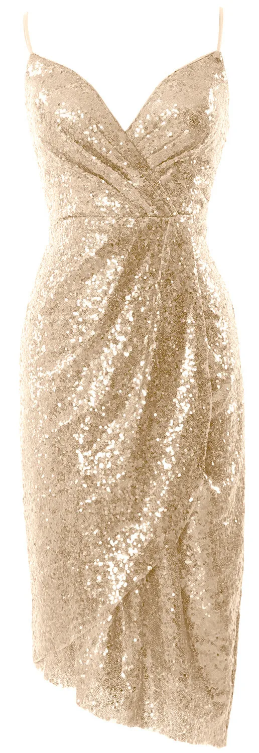 MACloth Women Midi Bridesmaid Dresses Sequin V Neck Wedding Party Formal Gown