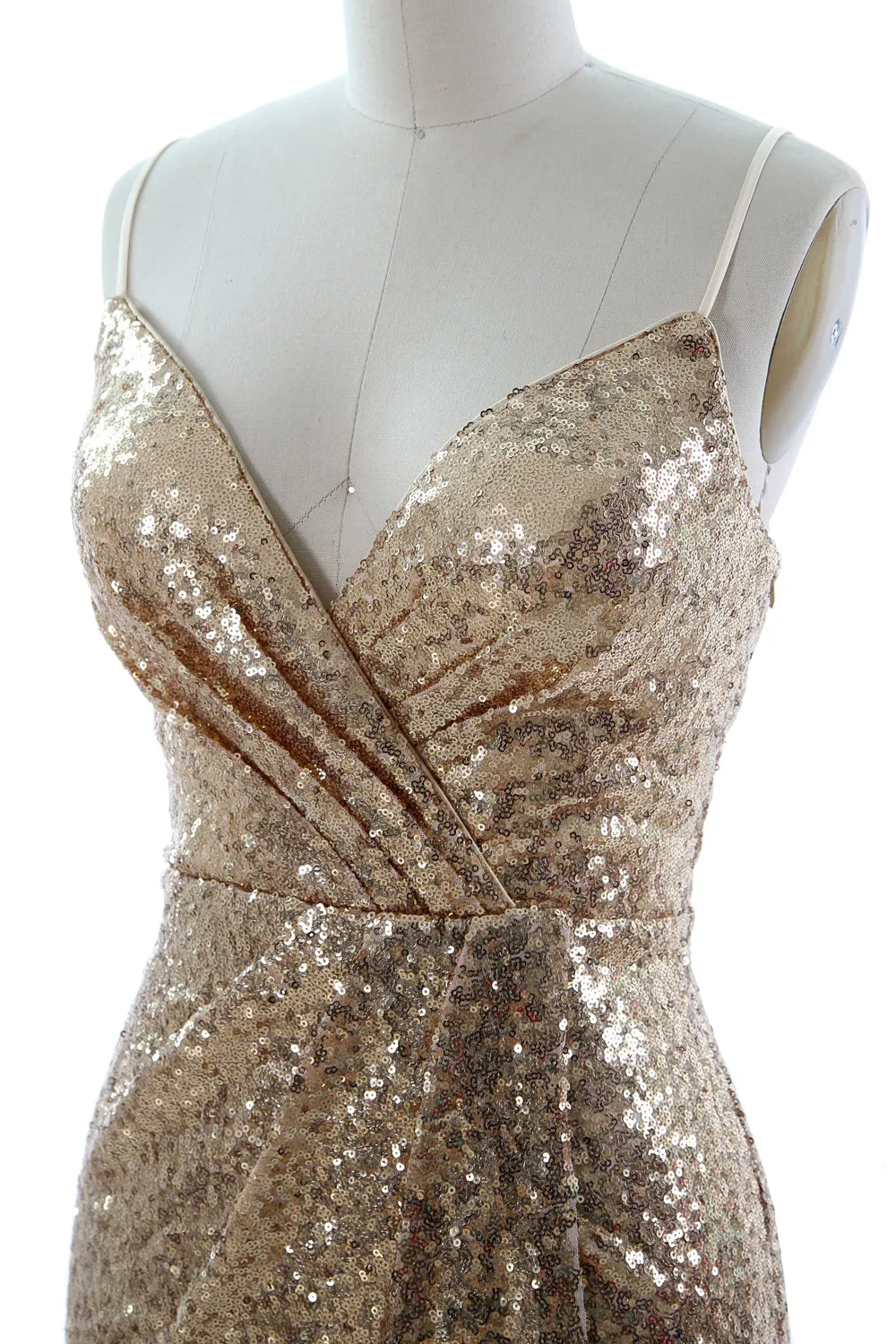 MACloth Women Midi Bridesmaid Dresses Sequin V Neck Wedding Party Formal Gown