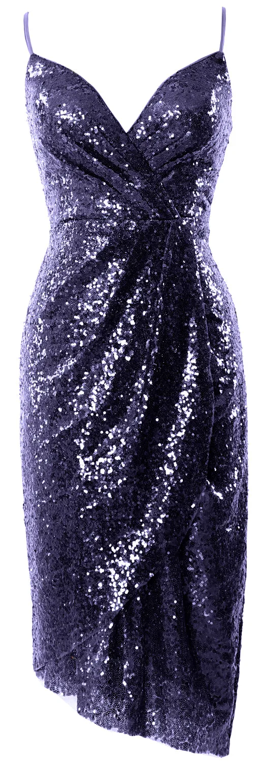 MACloth Women Midi Bridesmaid Dresses Sequin V Neck Wedding Party Formal Gown