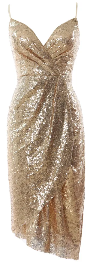 MACloth Women Midi Bridesmaid Dresses Sequin V Neck Wedding Party Formal Gown