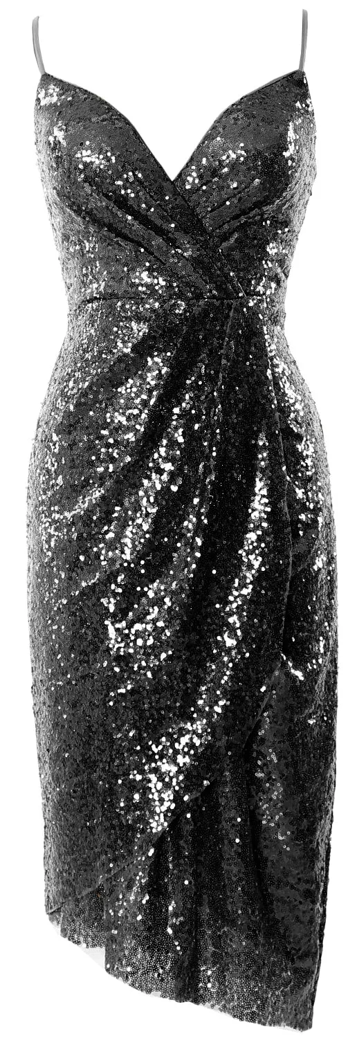 MACloth Women Midi Bridesmaid Dresses Sequin V Neck Wedding Party Formal Gown