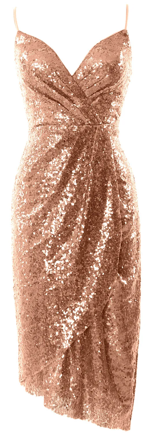 MACloth Women Midi Bridesmaid Dresses Sequin V Neck Wedding Party Formal Gown