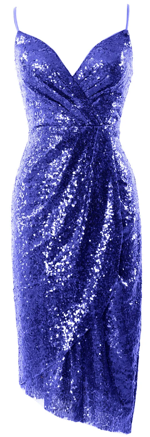MACloth Women Midi Bridesmaid Dresses Sequin V Neck Wedding Party Formal Gown