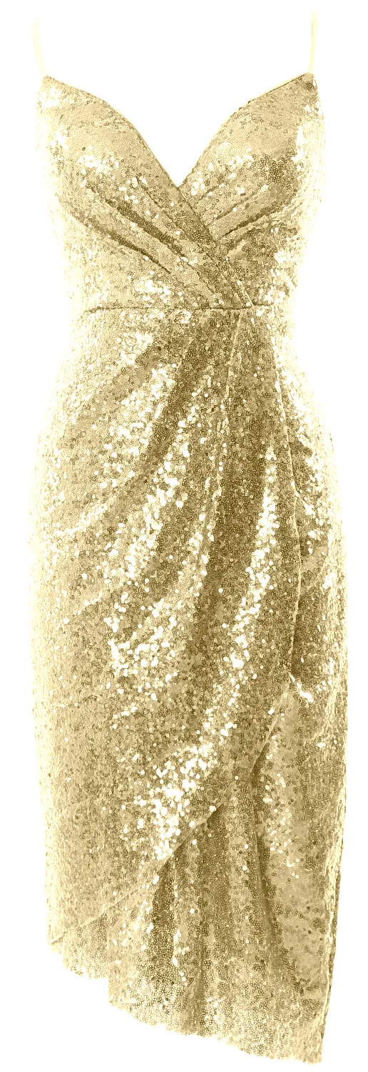 MACloth Women Midi Bridesmaid Dresses Sequin V Neck Wedding Party Formal Gown