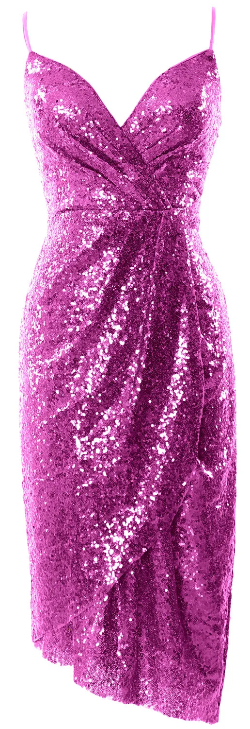 MACloth Women Midi Bridesmaid Dresses Sequin V Neck Wedding Party Formal Gown