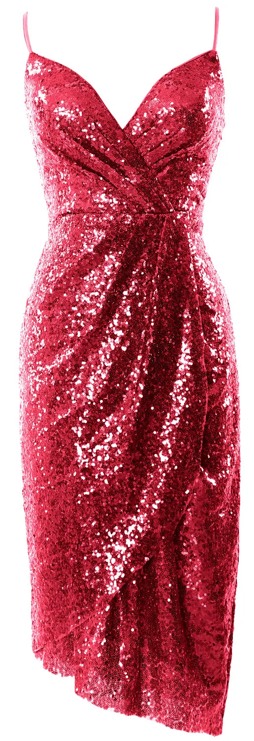 MACloth Women Midi Bridesmaid Dresses Sequin V Neck Wedding Party Formal Gown