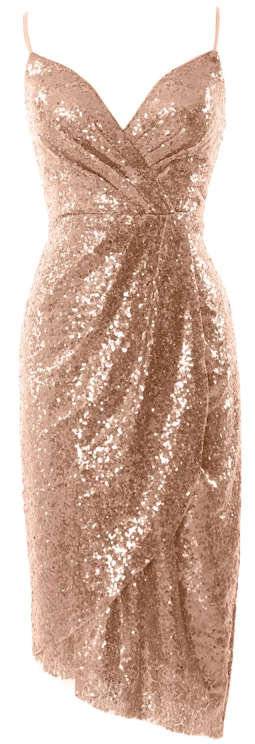 MACloth Women Midi Bridesmaid Dresses Sequin V Neck Wedding Party Formal Gown