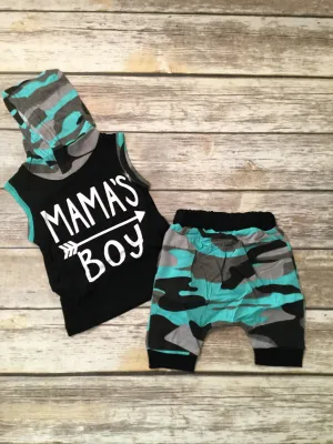 Mama’s Boy Black with Camo Boys 2 pc set