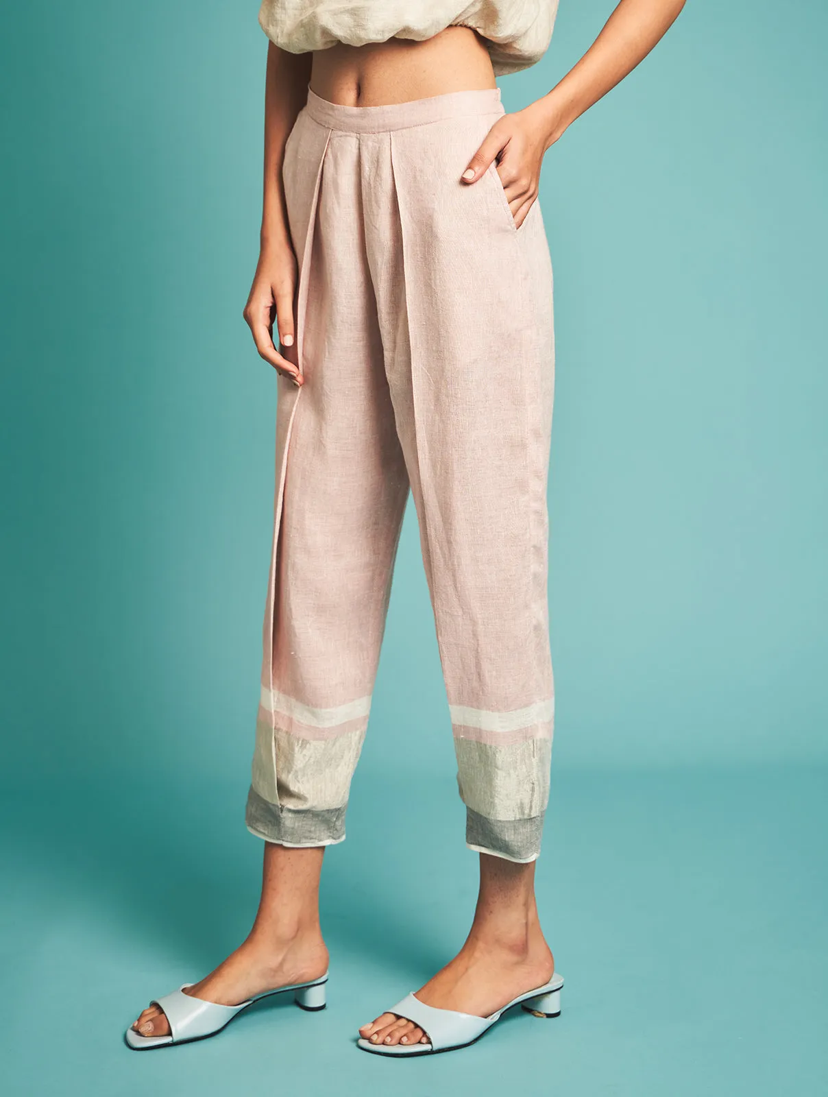 Manan   I   Manan - Vara Pleated Pants - Blush  Border Collection