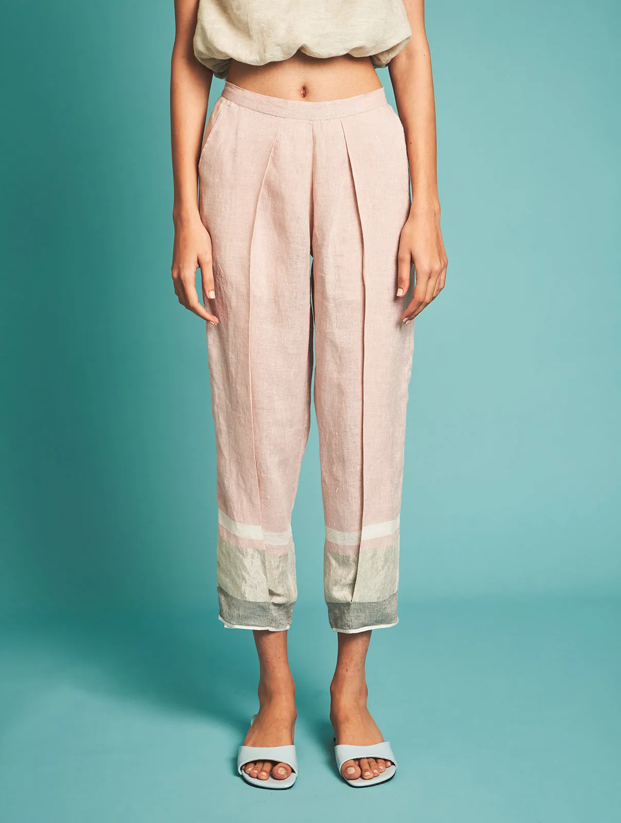 Manan   I   Manan - Vara Pleated Pants - Blush  Border Collection