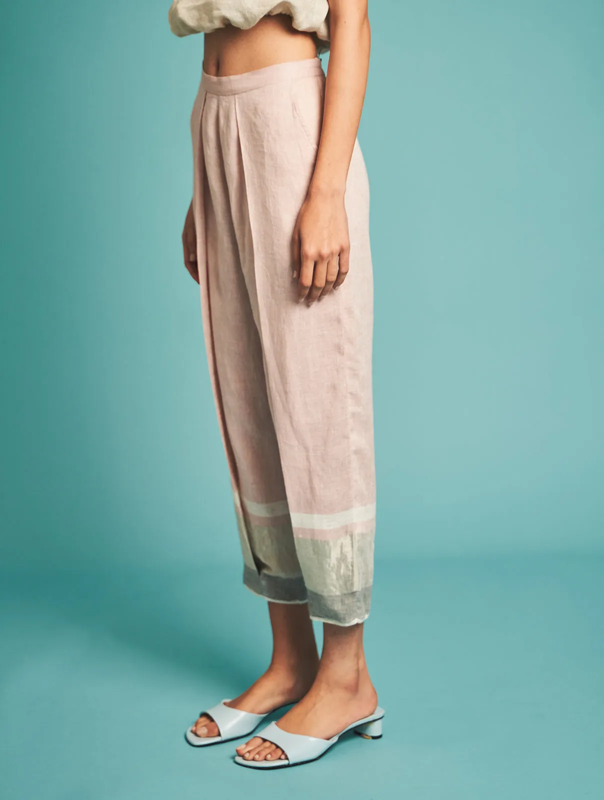 Manan   I   Manan - Vara Pleated Pants - Blush  Border Collection