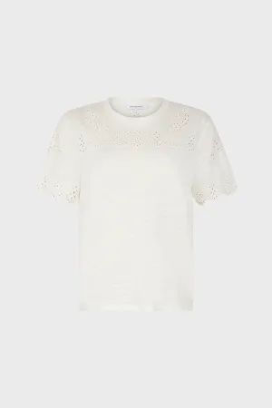 MANIKA WHITE EMBROIDERED LINEN T-SHIRT