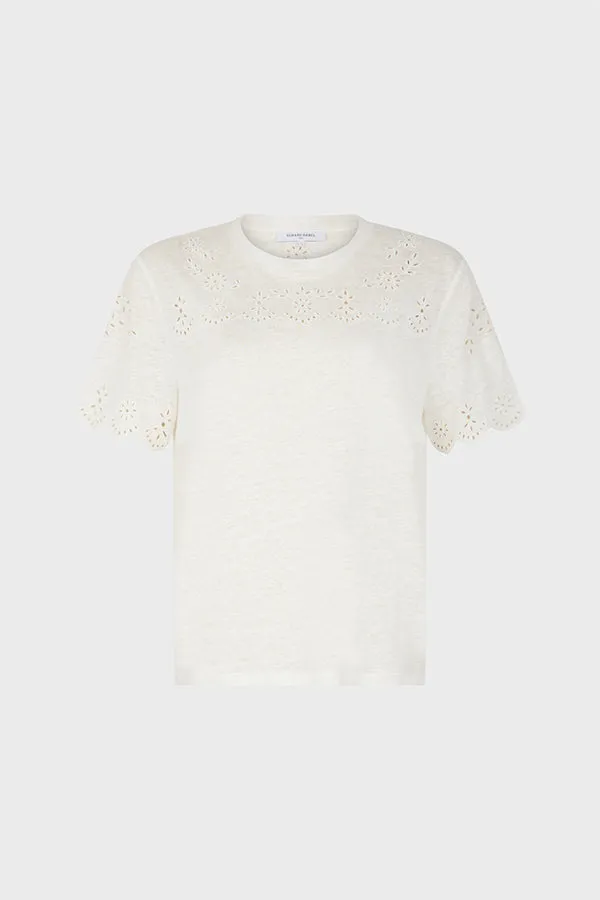 MANIKA WHITE EMBROIDERED LINEN T-SHIRT