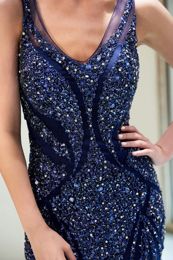 MATHILDA Mermaid Sleeveless V-neck Sequins Pattern Long Evening Gowns