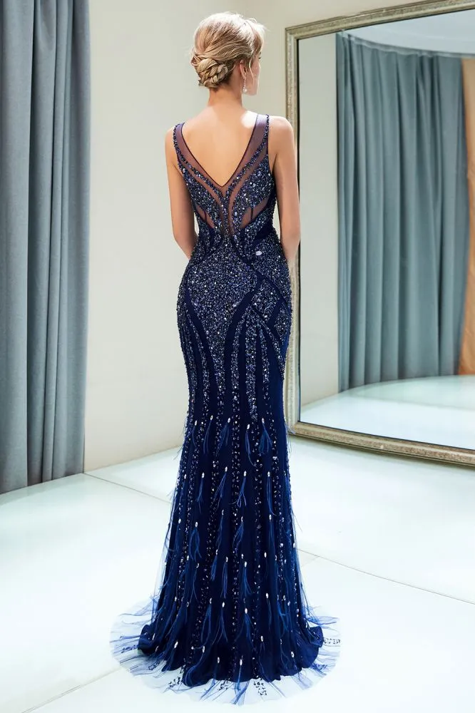 MATHILDA Mermaid Sleeveless V-neck Sequins Pattern Long Evening Gowns