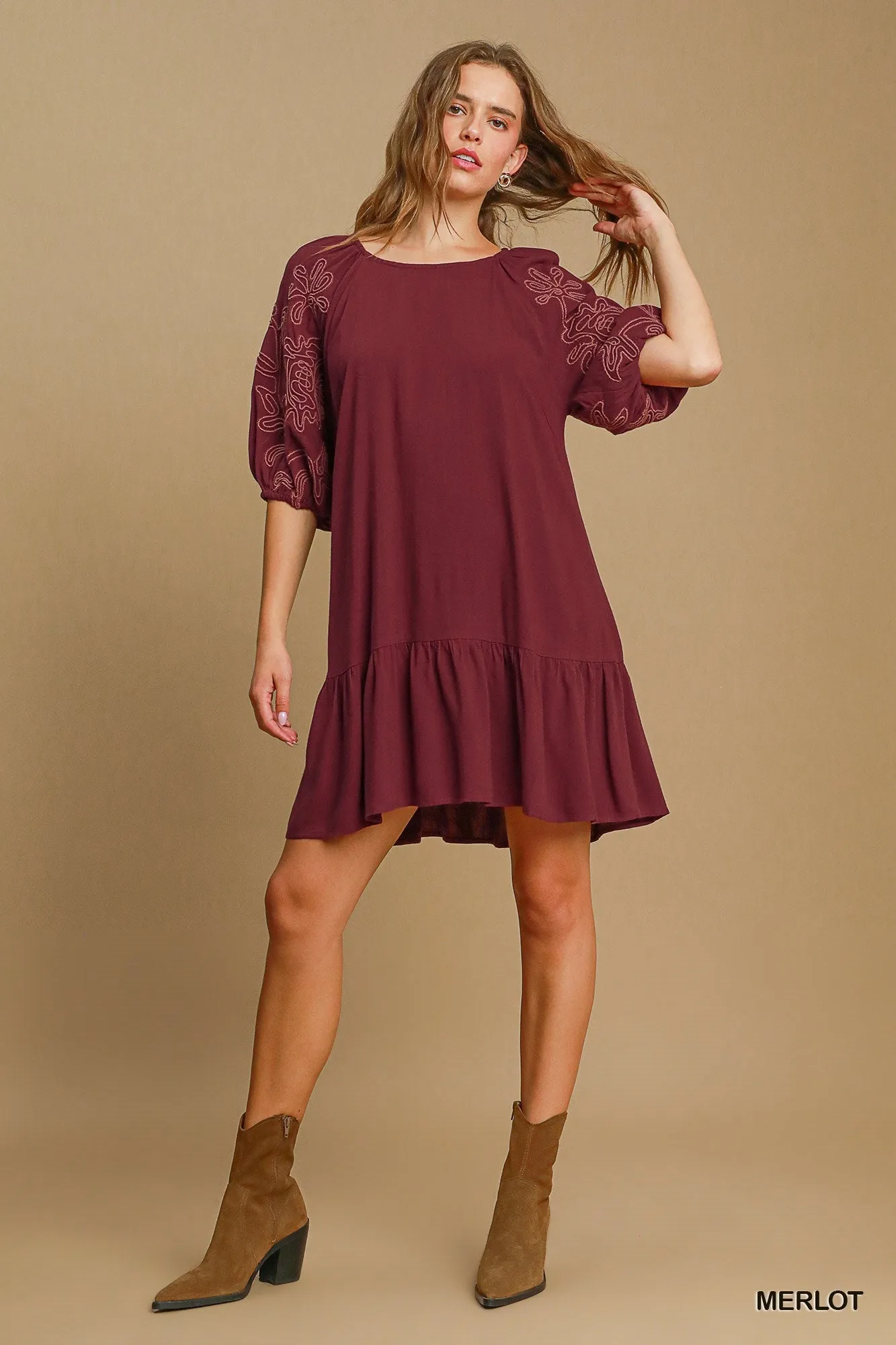 Maylah Linen Blend Embroidered Mini Dress