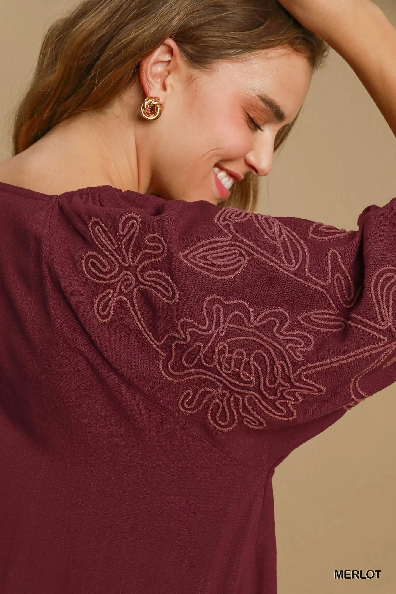 Maylah Linen Blend Embroidered Mini Dress