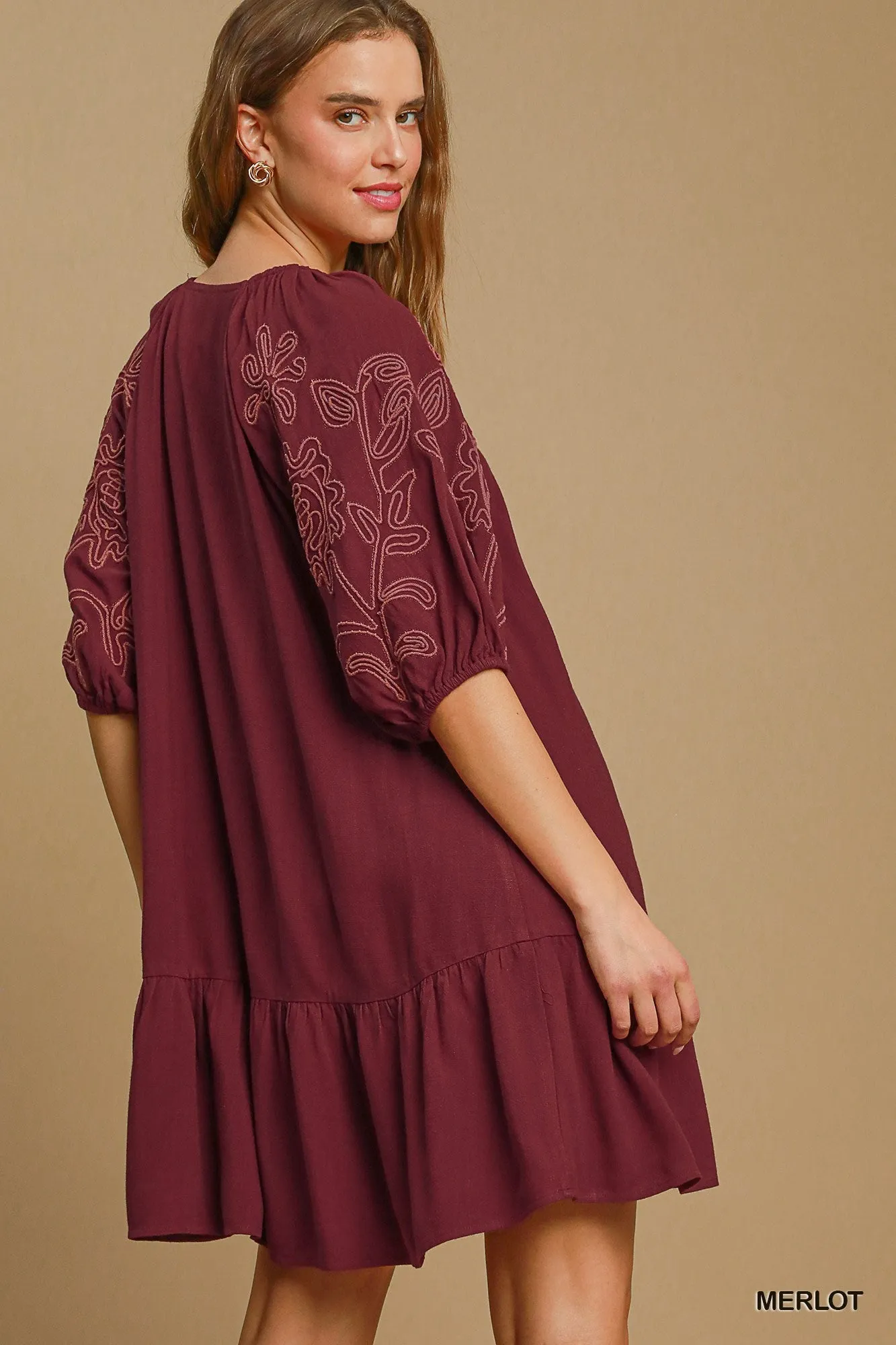 Maylah Linen Blend Embroidered Mini Dress