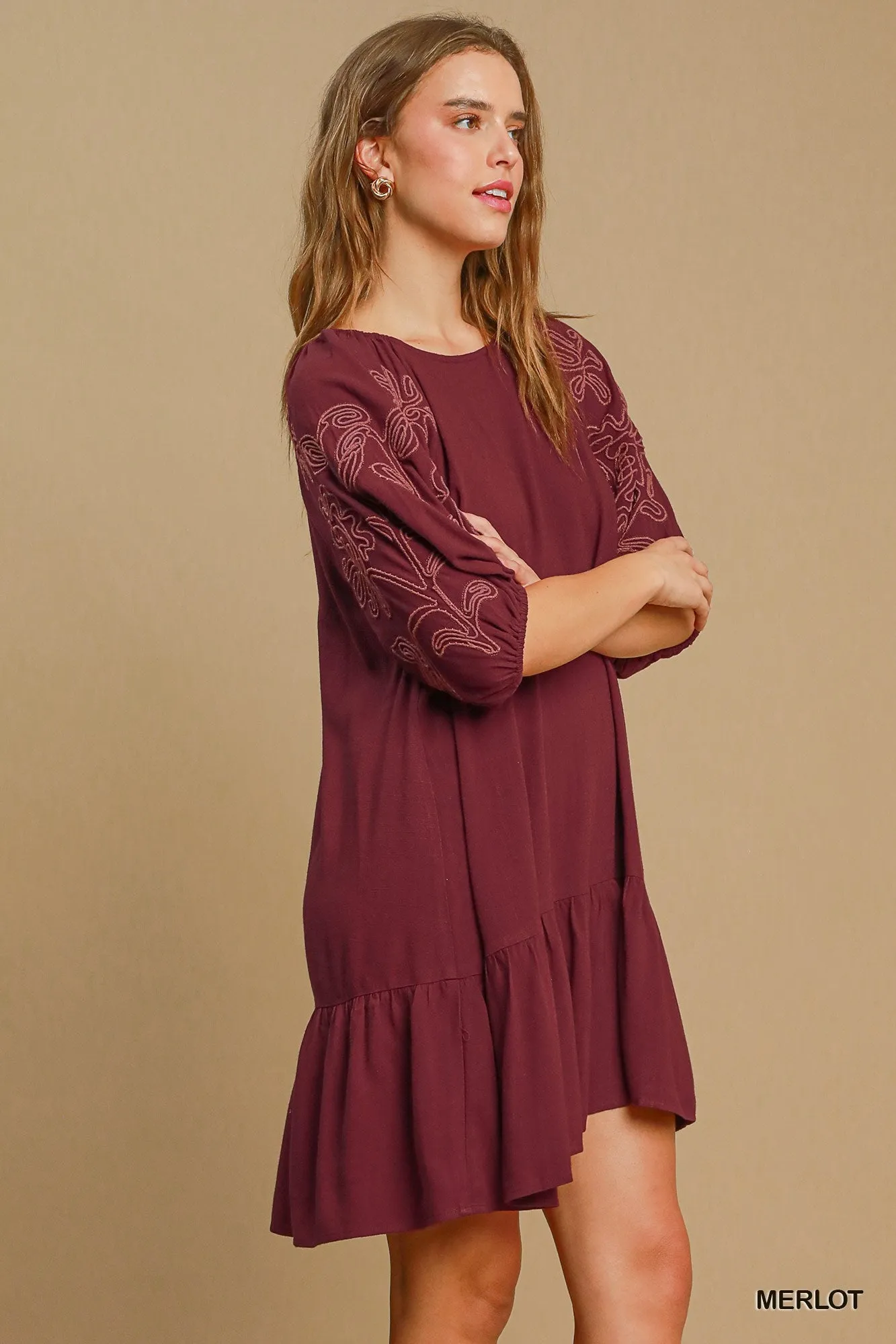 Maylah Linen Blend Embroidered Mini Dress