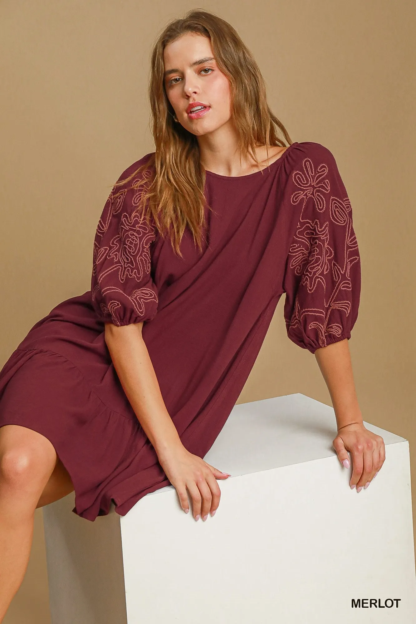 Maylah Linen Blend Embroidered Mini Dress